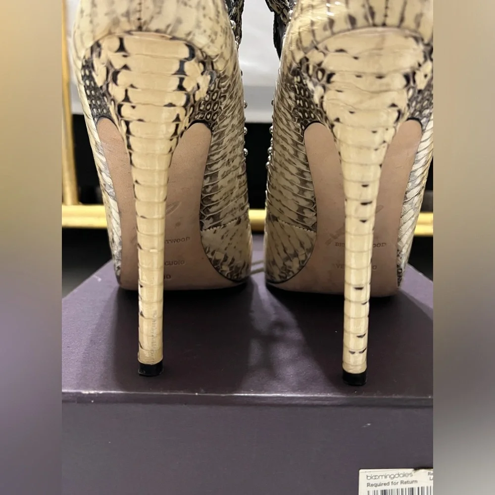 B Brian Atwood Black and Gold Studded Cutout Stiletto Sandals - Picture 7 of 11